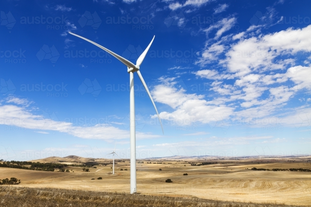 Wind tower in farming landscape - Australian Stock Image