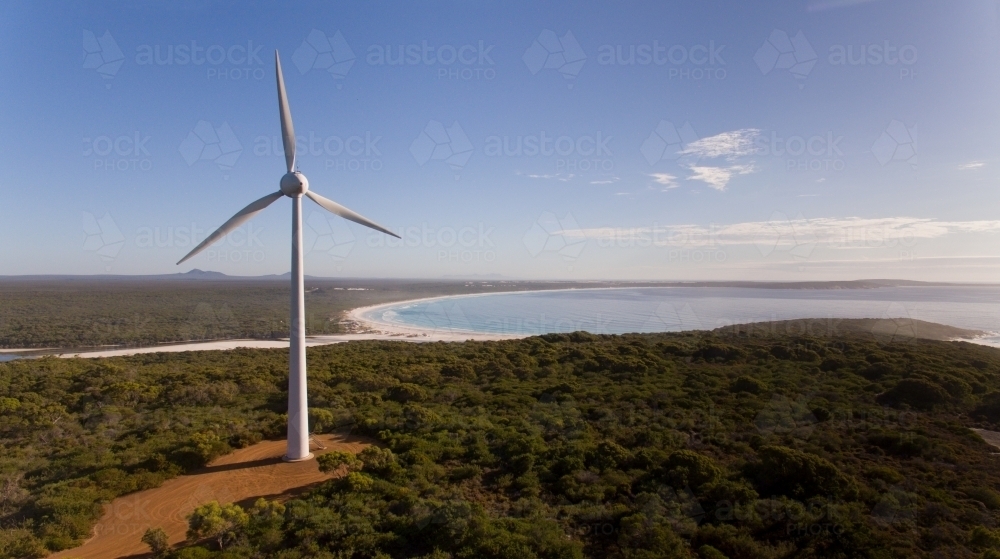 Wind turbine for power generation on the coast - Australian Stock Image