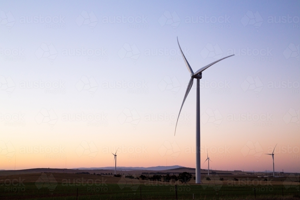 Wind turbines against a dusk sky - Australian Stock Image