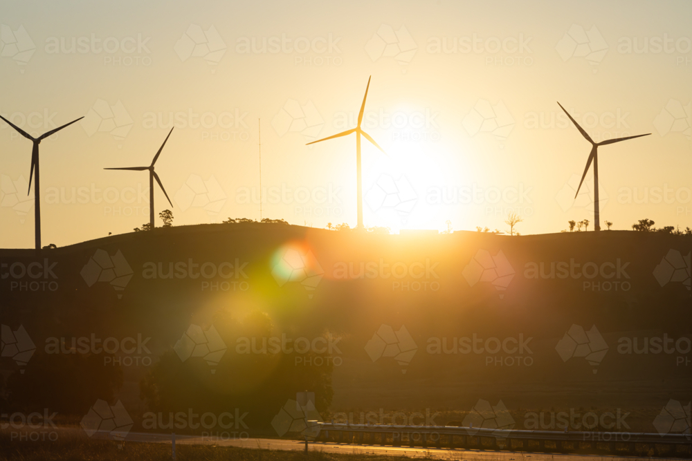 Wind Turbines in the Cullerin Range at sunset - Australian Stock Image