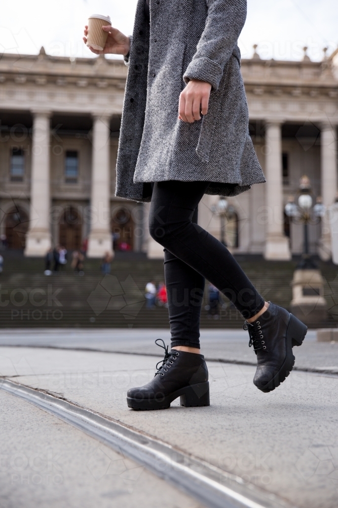 Winter Walk by Parliament Melbourne - Australian Stock Image