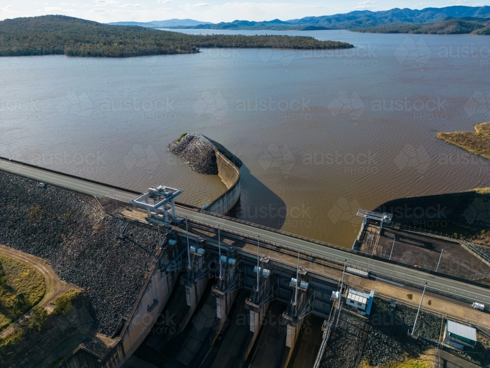 Wivenhoe Dam spillway and wall - Australian Stock Image