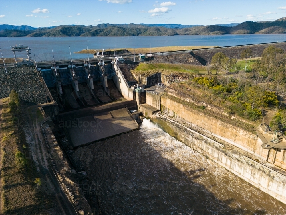 Wivenhoe Dam spillway and wall - Australian Stock Image