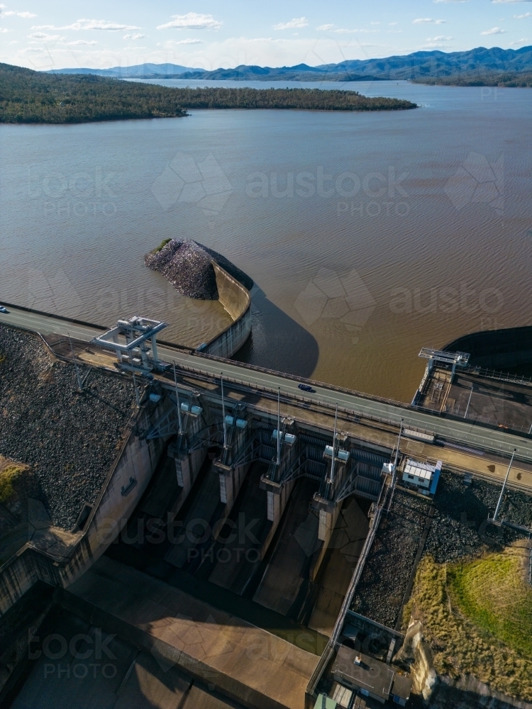 Wivenhoe Dam spillway and wall - Australian Stock Image