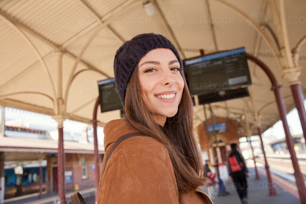 Woman Loving Melbourne Public Transport Options - Australian Stock Image