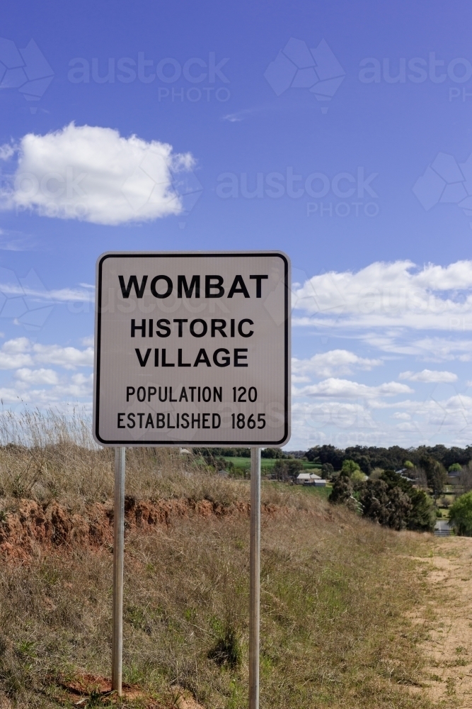 Wombat village sign - Australian Stock Image