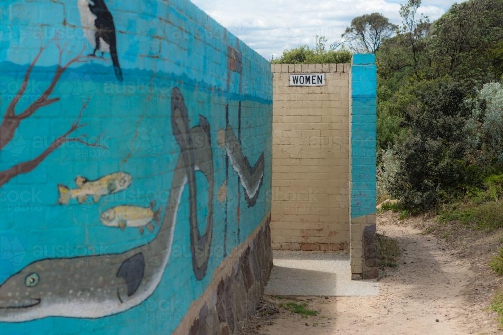 women's public toilet at the beach, probably 1960s - Australian Stock Image