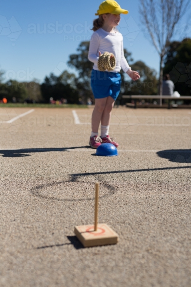 Young girl playing quoits - Australian Stock Image