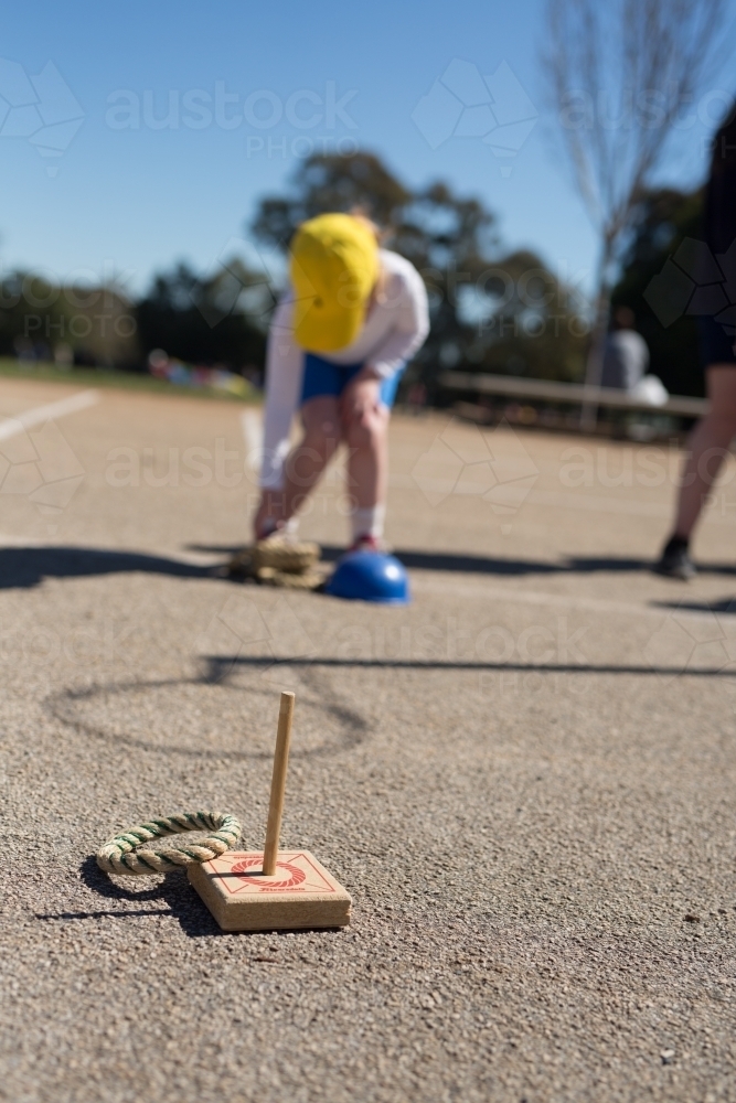 Young girl playing quoits - Australian Stock Image