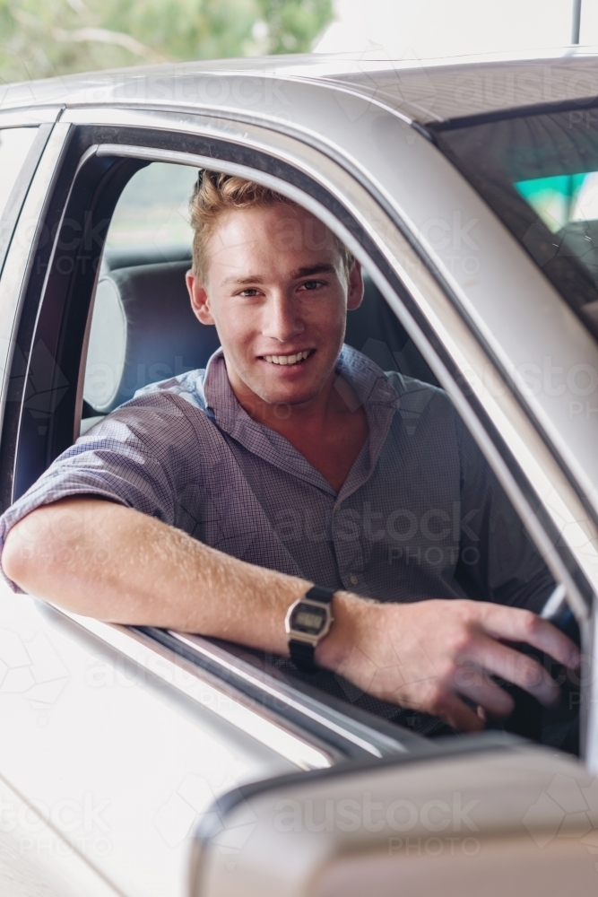 young man in a car - Australian Stock Image