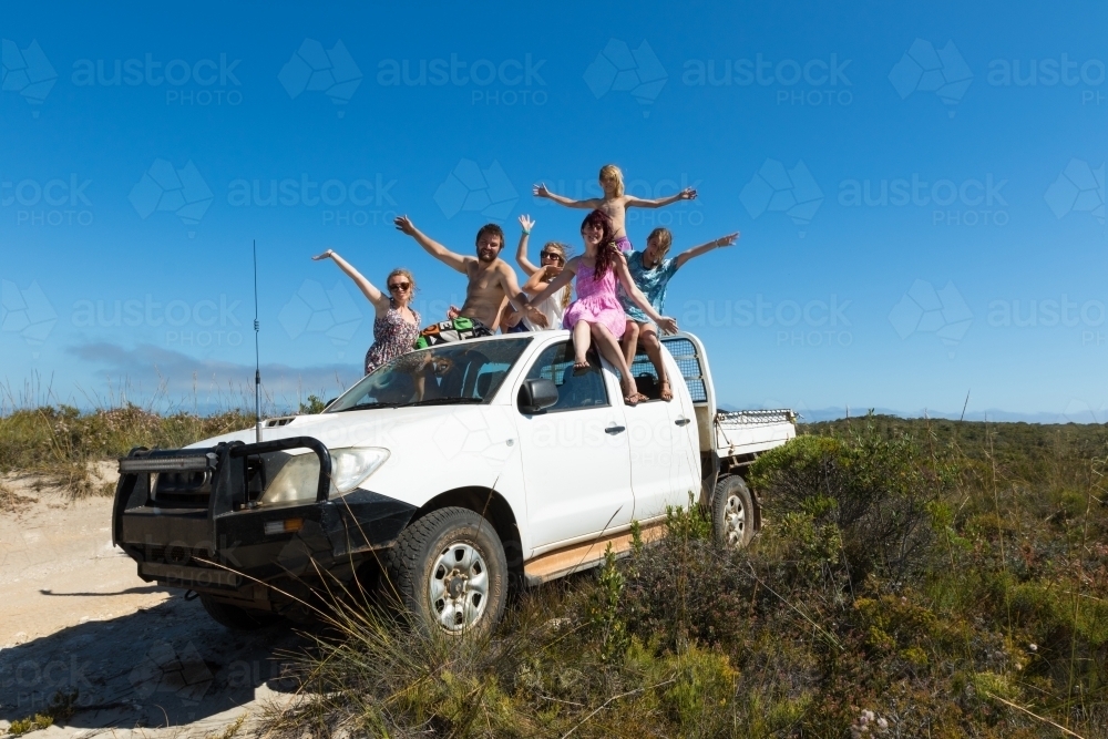 Young people having fun on a four wheel drive trip - Australian Stock Image