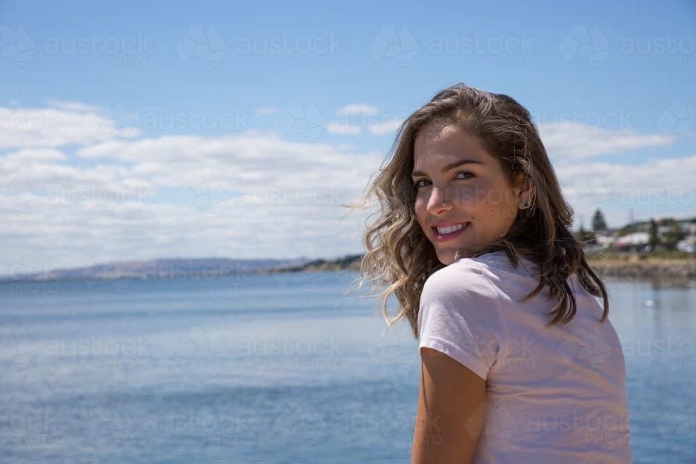 Young Woman Enjoying Summer at Phillip Island - Australian Stock Image