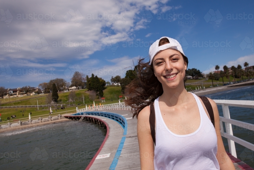 Young Woman on the Geelong Beach Front - Australian Stock Image