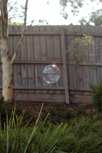 A bubble floating past a fence - Australian Stock Image