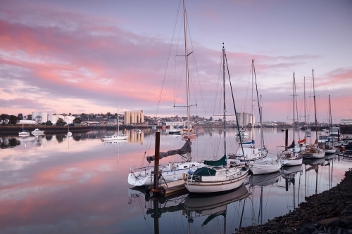 A calm morning on the Mersey River, Tasmania - Australian Stock Image