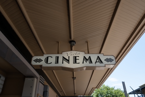 cinema signage mounted on the ceiling. - Australian Stock Image