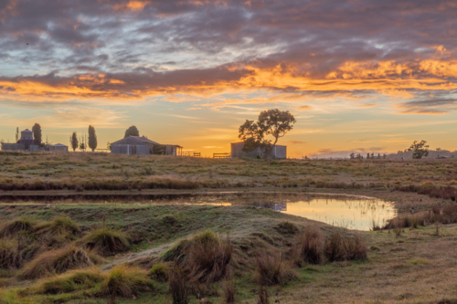 A colourful morning scene in the country under a dawn sky - Australian Stock Image