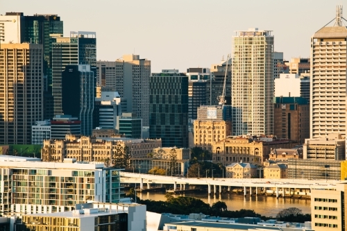 A high vantage point view of the high-rise buildings in the CBD of Brisbane. - Australian Stock Image