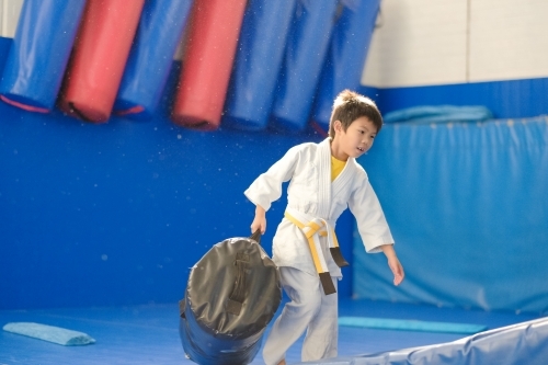 A kid on judo training - Australian Stock Image