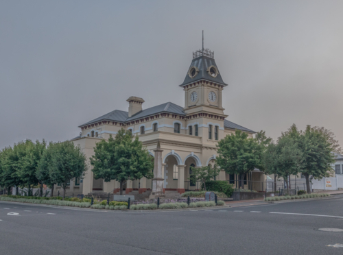 A small town post office on a misty morning - Australian Stock Image