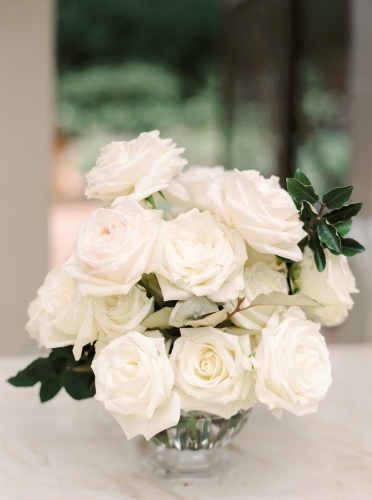 a vase of beautiful white roses - Australian Stock Image