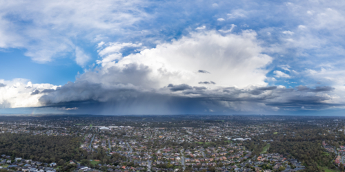 A winter's day storm and aerial view over the estate of Springthorpe in Macleod, Melbourne - Australian Stock Image