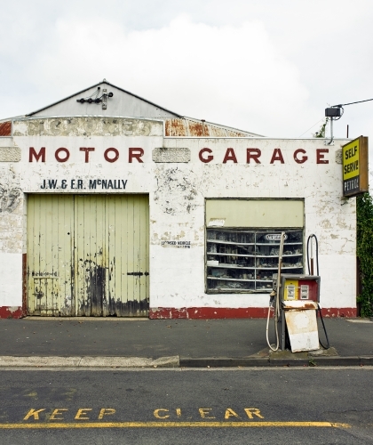 Abandoned motor garage in rural town - Australian Stock Image