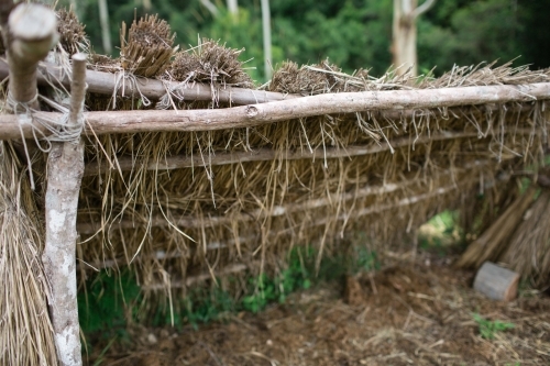 Aboriginal humpy shelter in bushland - Australian Stock Image