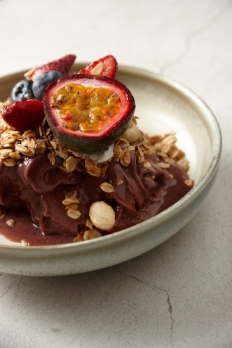 Acai cereal with passionfruit - Australian Stock Image