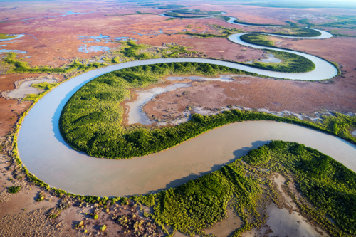 Adelaide River winding aerial perspective - Australian Stock Image