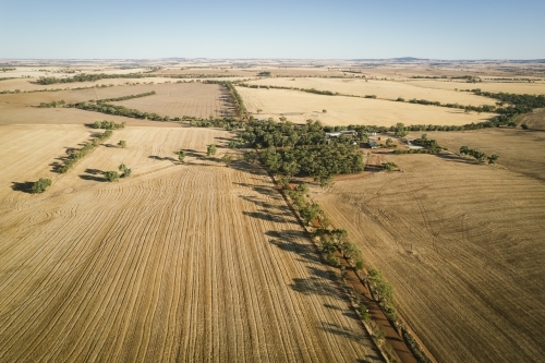 Aerial farm house and sheds landscape in the Avon Valley of Western Australia - Australian Stock Image