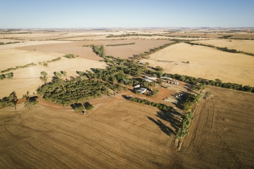 Aerial farm house and sheds landscape in the Avon Valley of Western Australia - Australian Stock Image