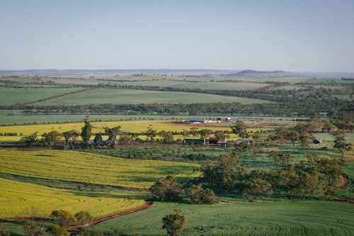 Aerial farm landscape in the Avon Valley in Western Australia - Australian Stock Image