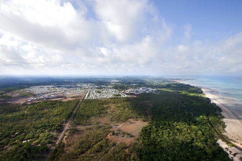 Aerial image of coastline with bushland and housing - Australian Stock Image