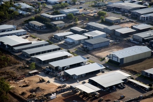 Aerial image of industrial buildings and building sites - Australian Stock Image