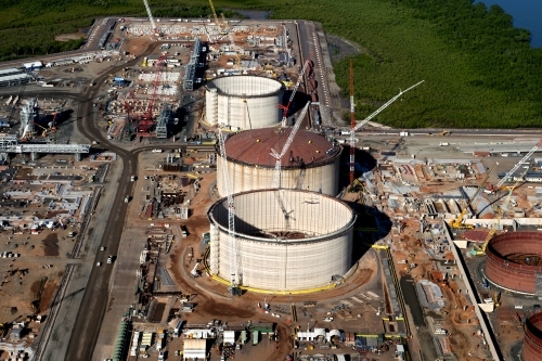 Aerial image of industrial plant in construction - Australian Stock Image