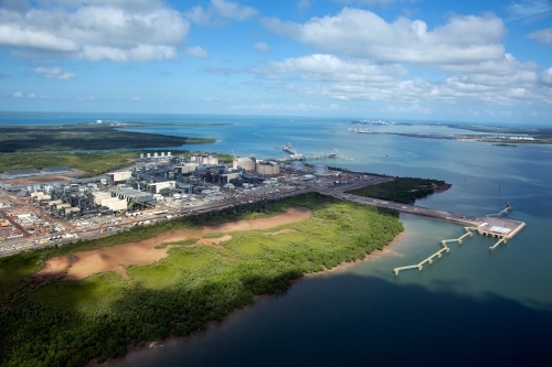 Aerial image of industrial plant in construction on the harbour - Australian Stock Image