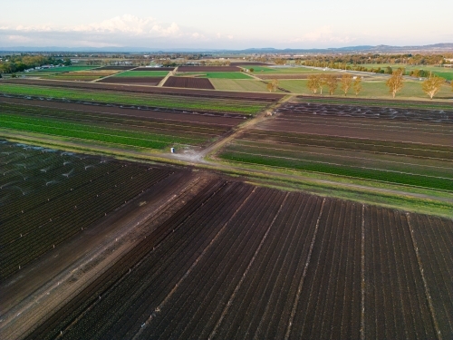 Aerial image of the rich brown earth in the agricultural area of Gatton, Queensland - Australian Stock Image