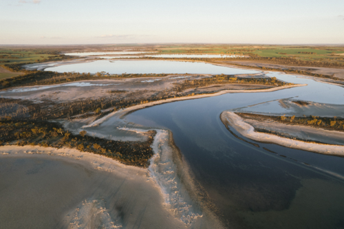 Aerial over Yenyening Lakes in Beverley Western Australia - Australian Stock Image