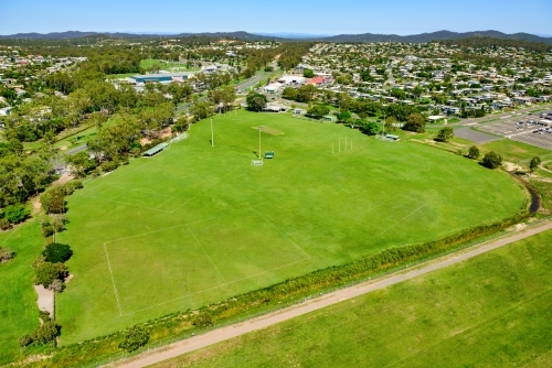 Aerial shot of Clinton Soccer fields in Gladstone, Queensland - Australian Stock Image