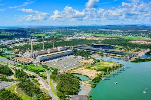 Aerial shot of coal fired power station - Australian Stock Image