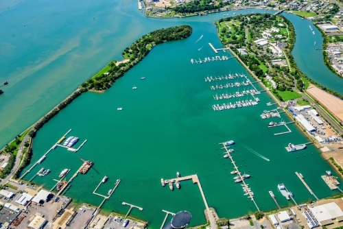 Aerial shot of Gladstone Marina, Queensland - Australian Stock Image