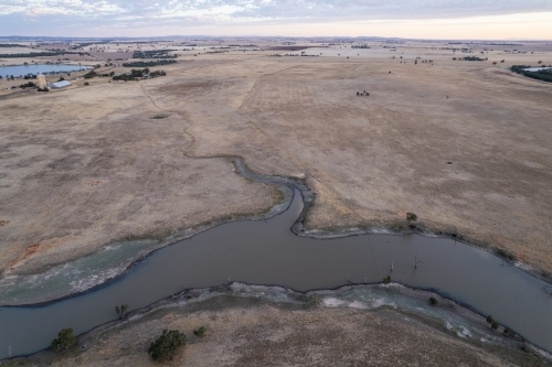 Aerial shot of river in rural landscape - Australian Stock Image