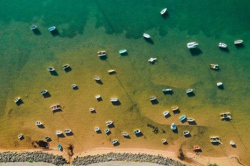 Aerial shots of boats anchored at Victoria Point, Queensland - Australian Stock Image