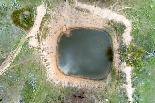 Aerial view of a farm dam. - Australian Stock Image