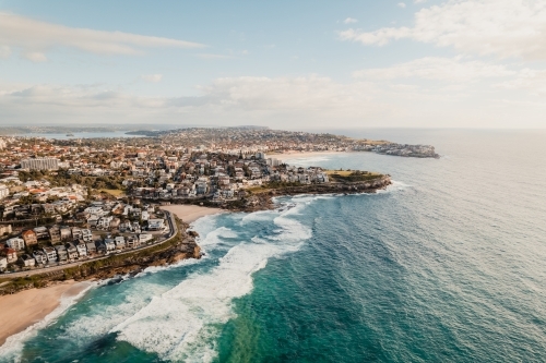 Aerial view of Bronte, Tamarama and Bondi Beaches - Australian Stock Image