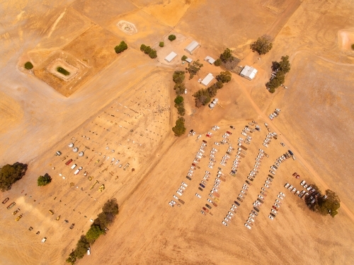 aerial view of clearing sale auction on rural property - Australian Stock Image