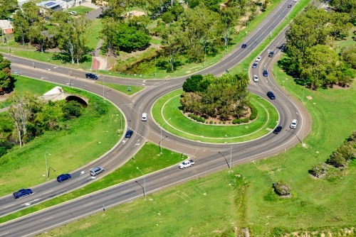 Aerial view of Dawson Highway roundabout in Gladstone - Australian Stock Image