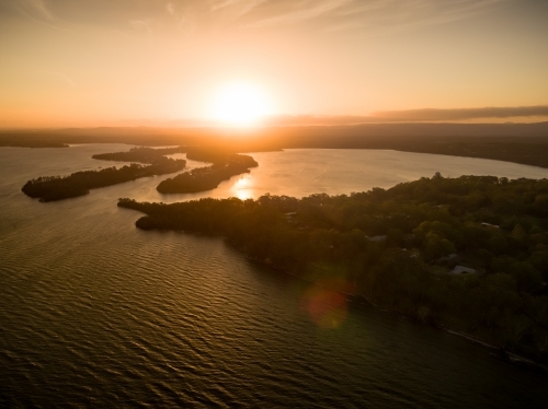 Aerial view of Dora Creek entering Lake Macquarie on the NSW Central Coast - Australian Stock Image