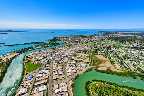 Aerial view of Gladstone from Callemondah area, Queensland - Australian Stock Image